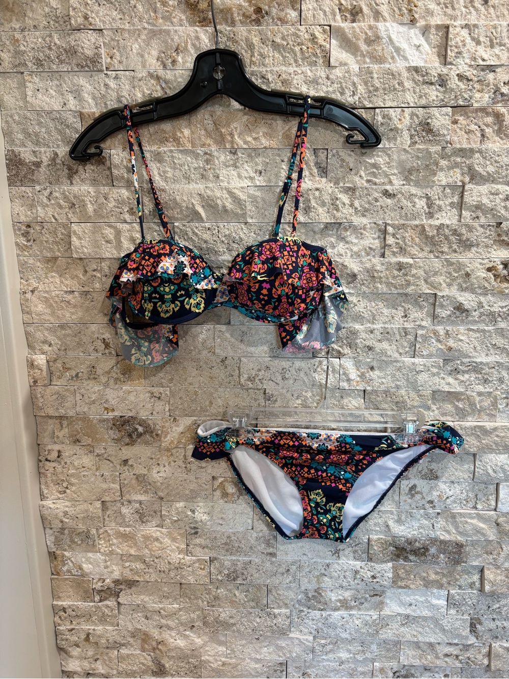 Design Lab Lord & Taylor Floral Multicolor Bikini set- Navy Base S